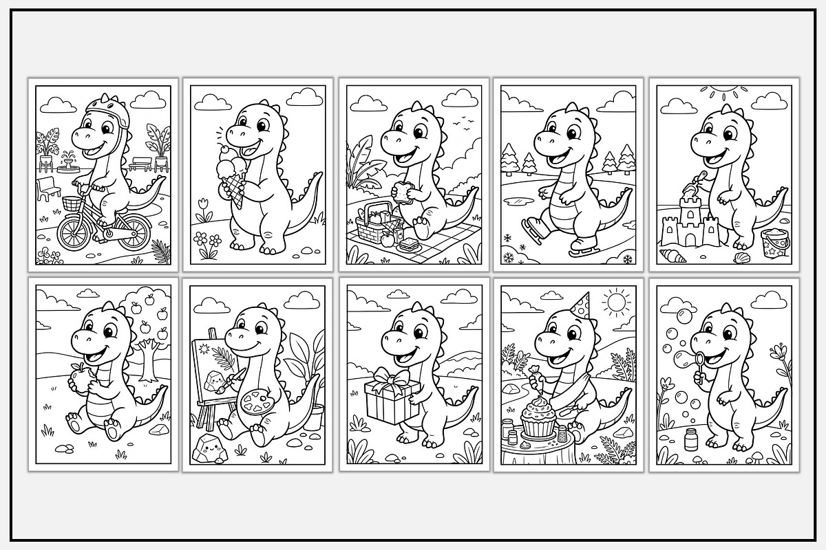 Dinosaur Daily Routine Coloring Book, an Animal Illustration by Lamia Emad (Photo 2 of 5)