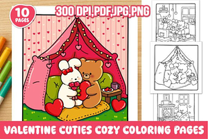 Valentine Cuties Cozy Coloring Pages, a Seasonal Illustration by Ink Gallery