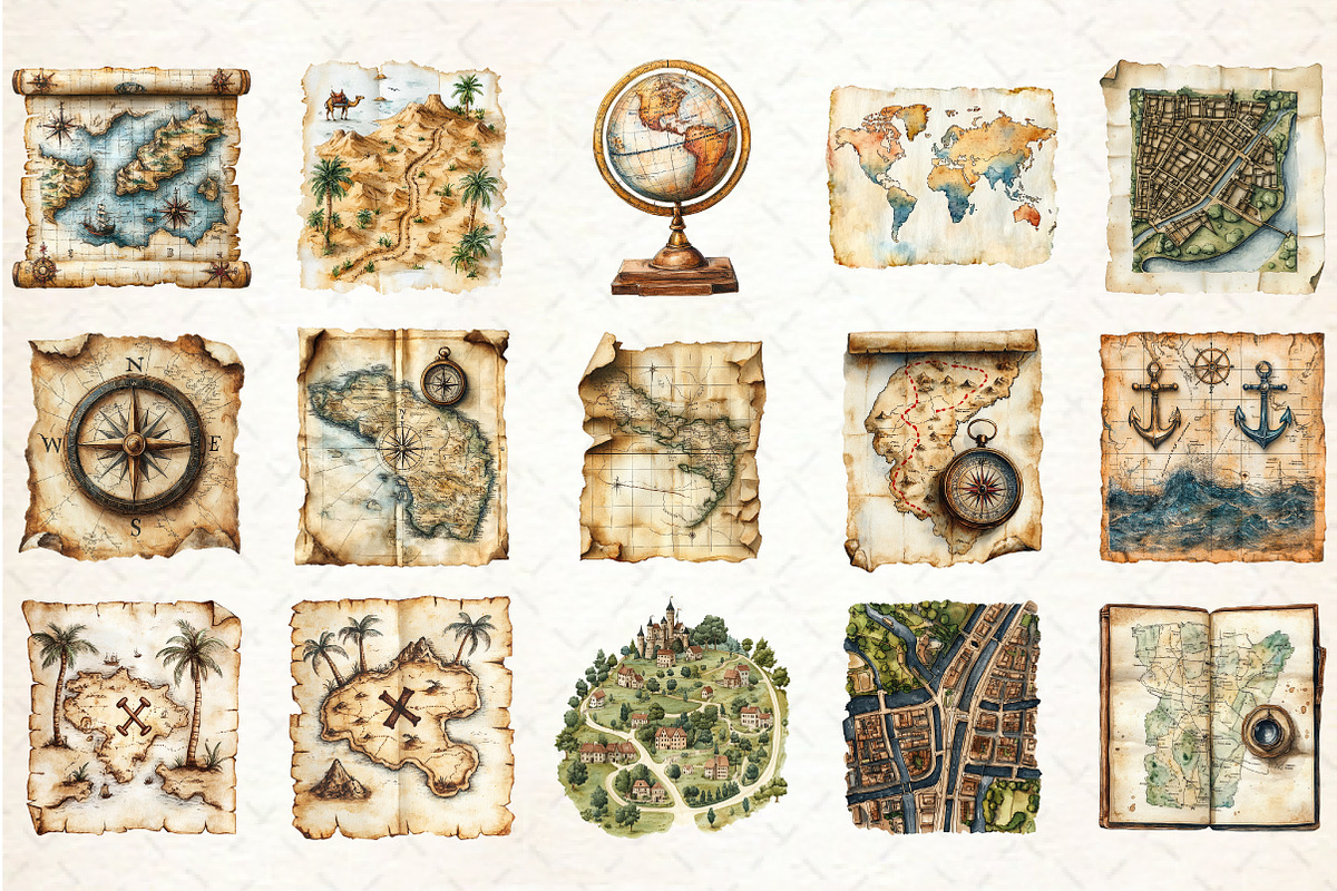 Old Maps Clipart, an Illustration by Rose Art (Photo 2 of 7)