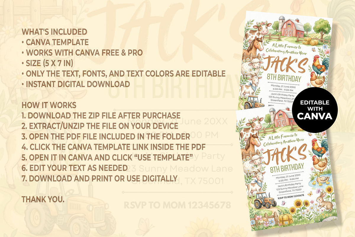Farm Birthday Invitation, an Invitation Template by M9 Design (Photo 4 of 4)