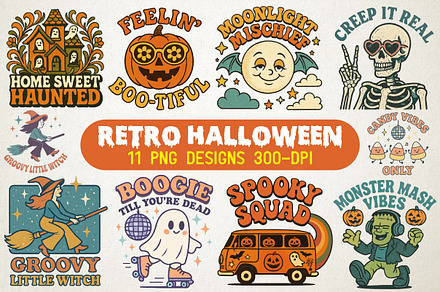 Retro Halloween T-Shirt Design Png, an Illustration by RobertsArt
