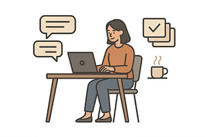 Woman working on laptop at home, an Object Illustration by ZinetroN