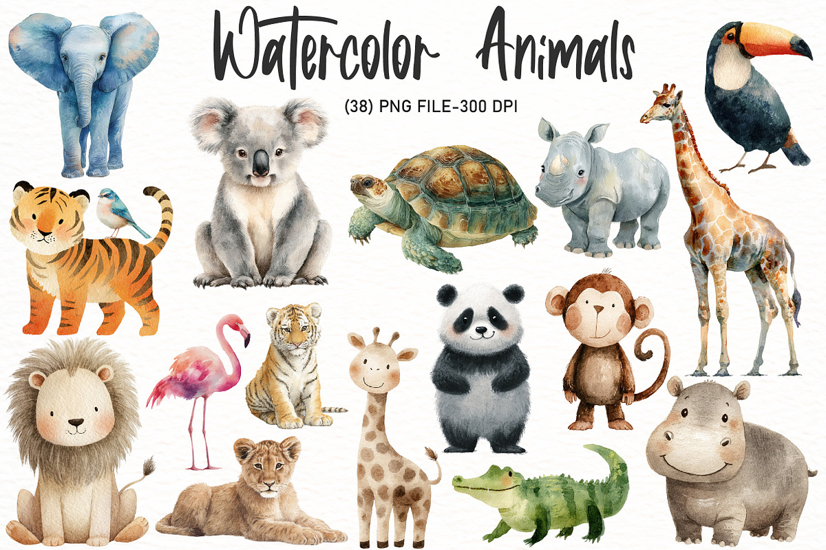 watercolor Animals clipart, an Illustration by Designworld (Photo 1 of 5)