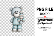whimsical birthday teddy bear png, an Animal Illustration by Watercolor design (Thumbnail 4 of 6)