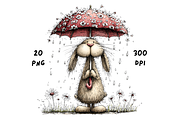 Whimsical Rainy Bunny Clipart, an Animal Illustration by GiraffeCreative (Thumbnail 3 of 19)