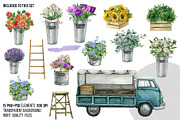 Watercolor flower shop truck cart, an Object Illustration by yana.fefelova (Thumbnail 3 of 6)