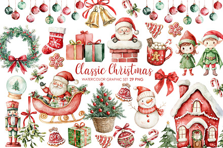 Classic Christmas watercolor clipart, a Graphic by AquarelleSpace