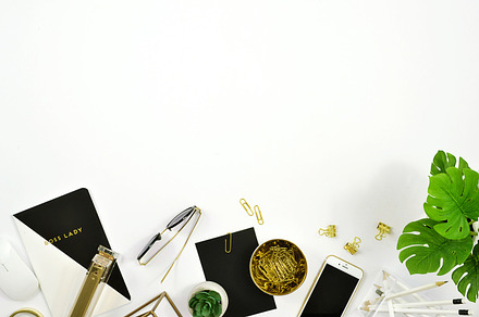 Black white succulent desk mockup featuring styled stock photo, flat lay, a Business Photo by Pixistock