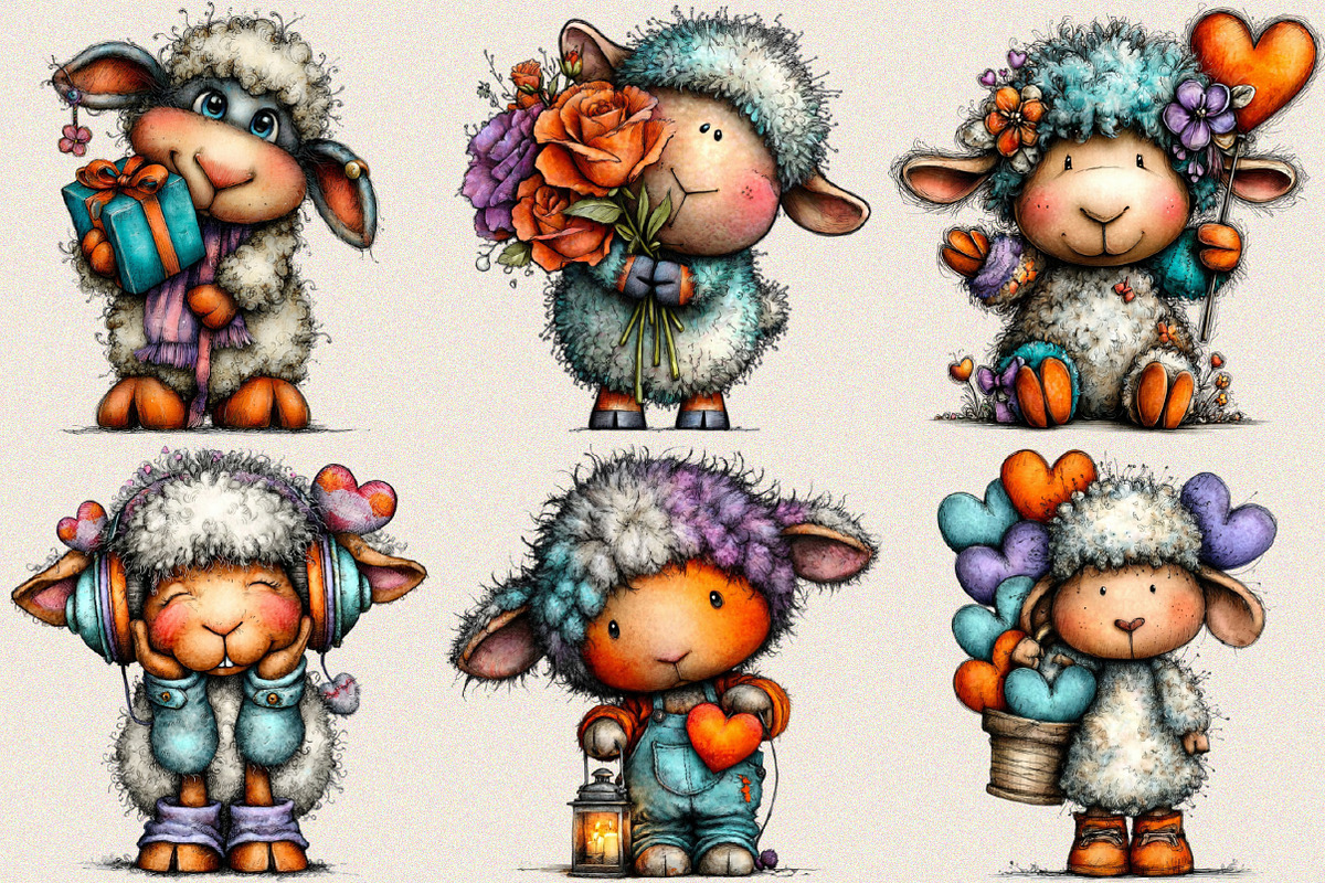 Funny Valentine Sheep Clipart Bundle, an Illustration by SVGArt (Photo 6 of 8)