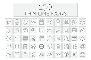 150 Thin Line Icons, an Outline Icon by sibgat