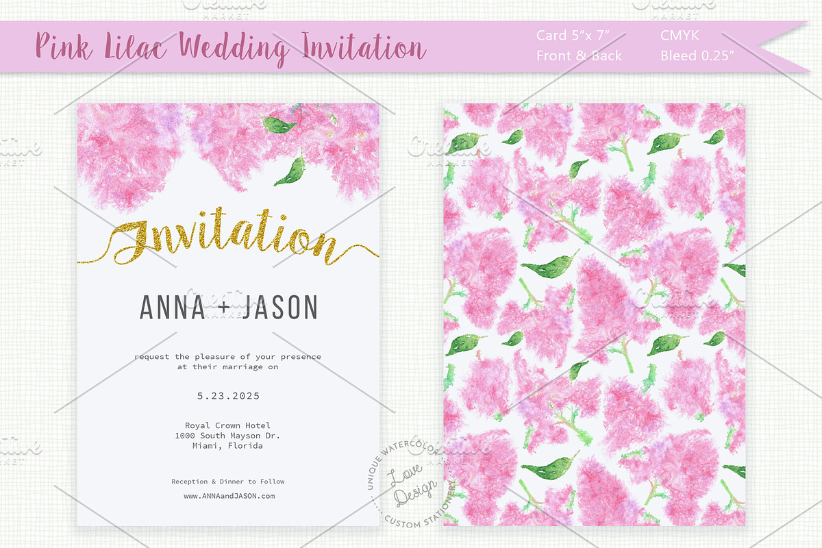 Pink Lilac Watercolor Wedding Invite, an Invitation Template by Love Design (Photo 1 of 7)