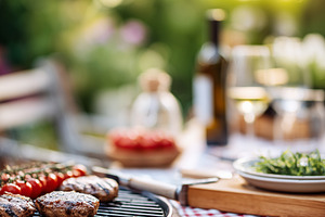 Sunny backyard barbecue with burgers, a Food & Drink Photo by MistyDay
