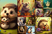 Mother and Baby Animal Art Prints, an Animal Illustration by pixaroma (Thumbnail 15 of 15)