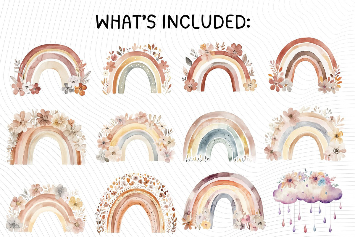 Boho Floral Rainbow Clipart, an Illustration by PassionPNGcreation (Photo 2 of 12)
