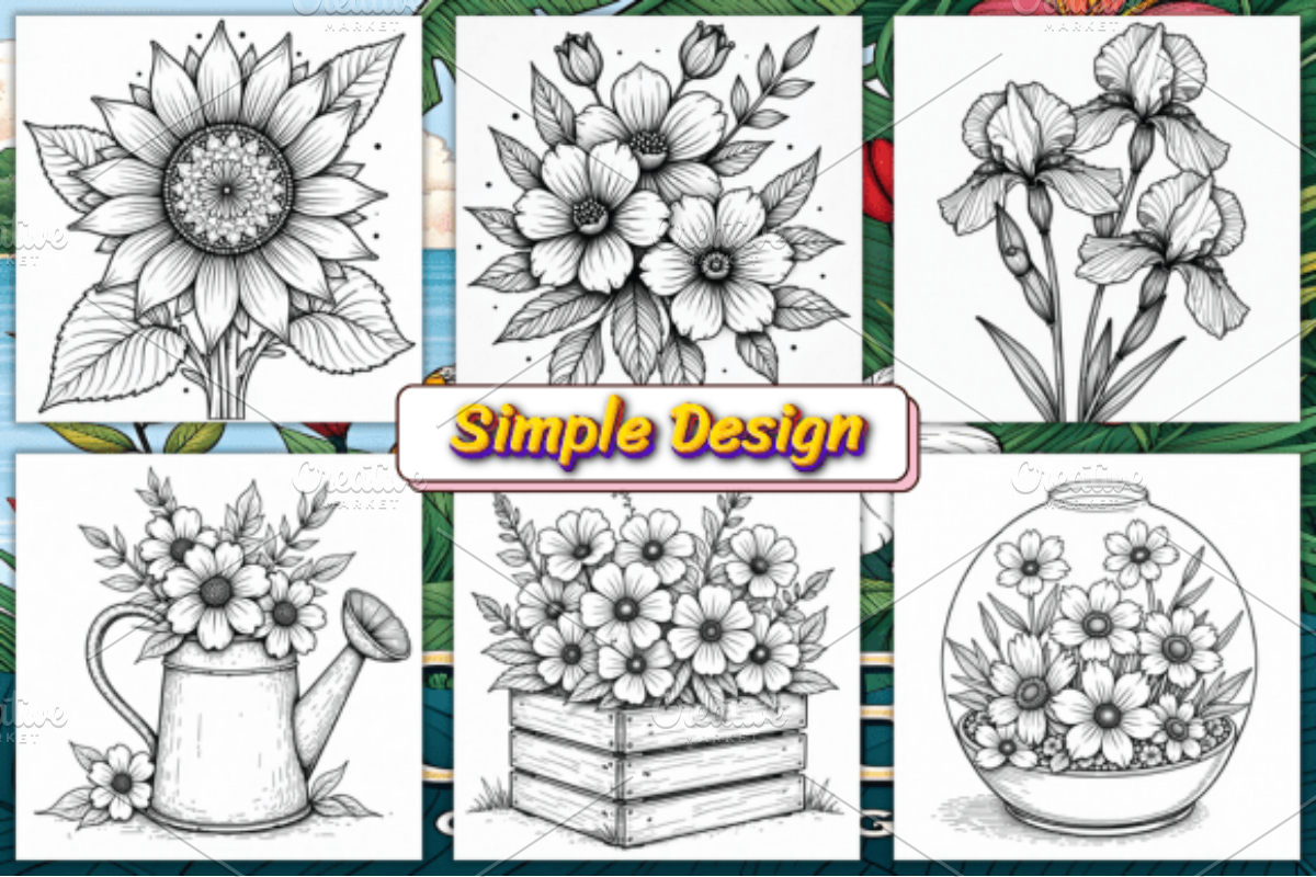 Flowers Adult Coloring Book, a Decorative Illustration by Design Station (Photo 3 of 4)