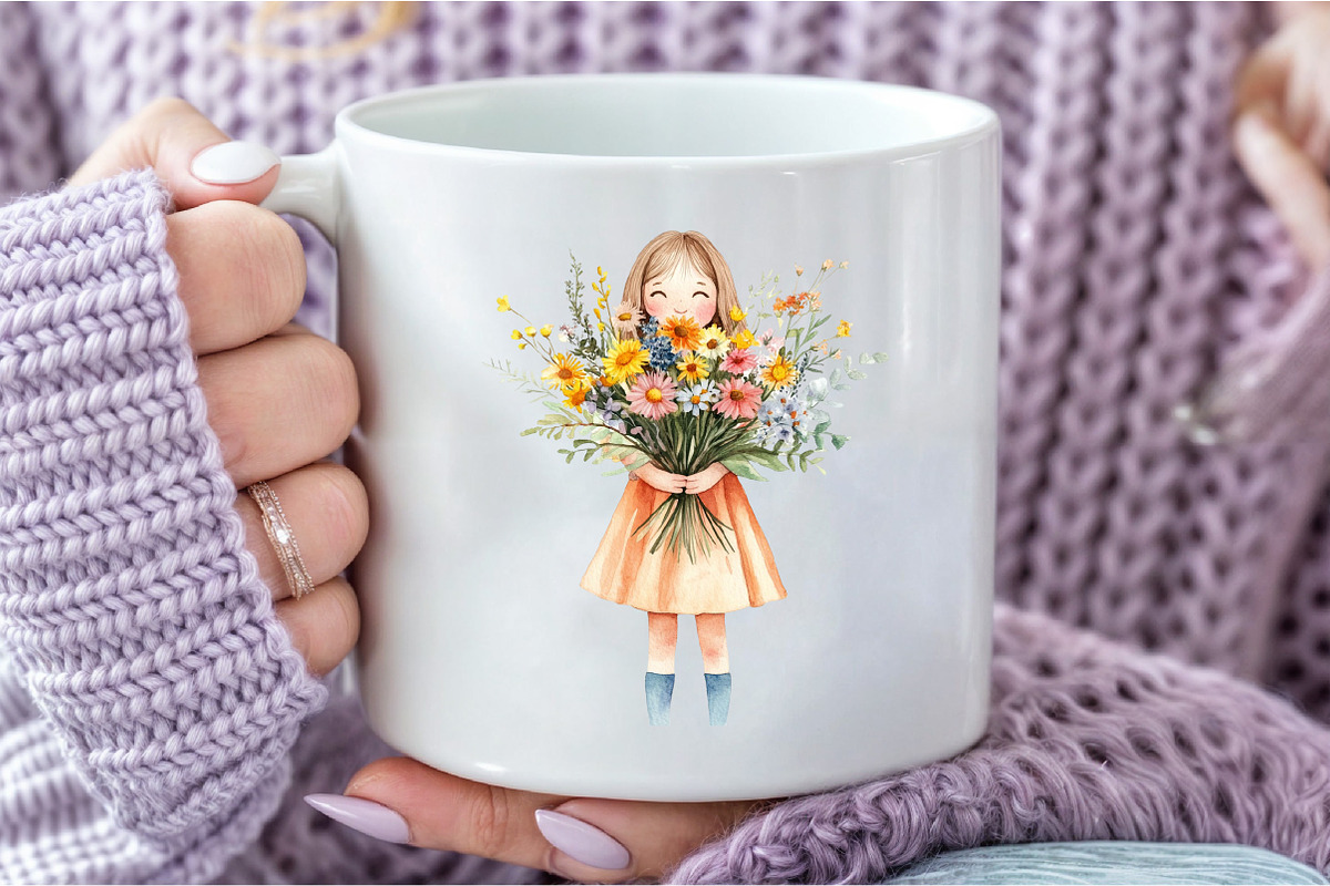 Cute Girl with Flowers Clipart, an Illustration by DreamCafeArt (Photo 8 of 8)
