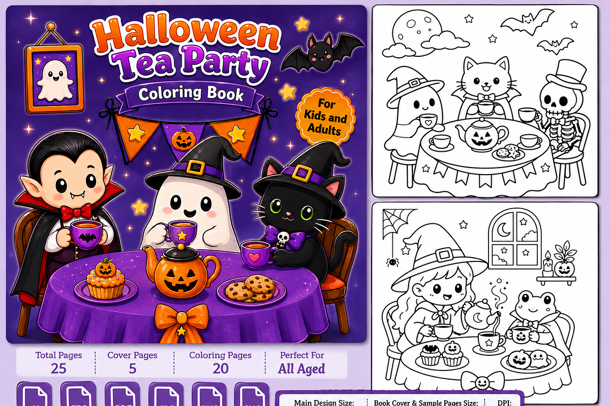 Halloween Tea Party Coloring Book, a Seasonal Illustration by Design Zone (Photo 1 of 9)