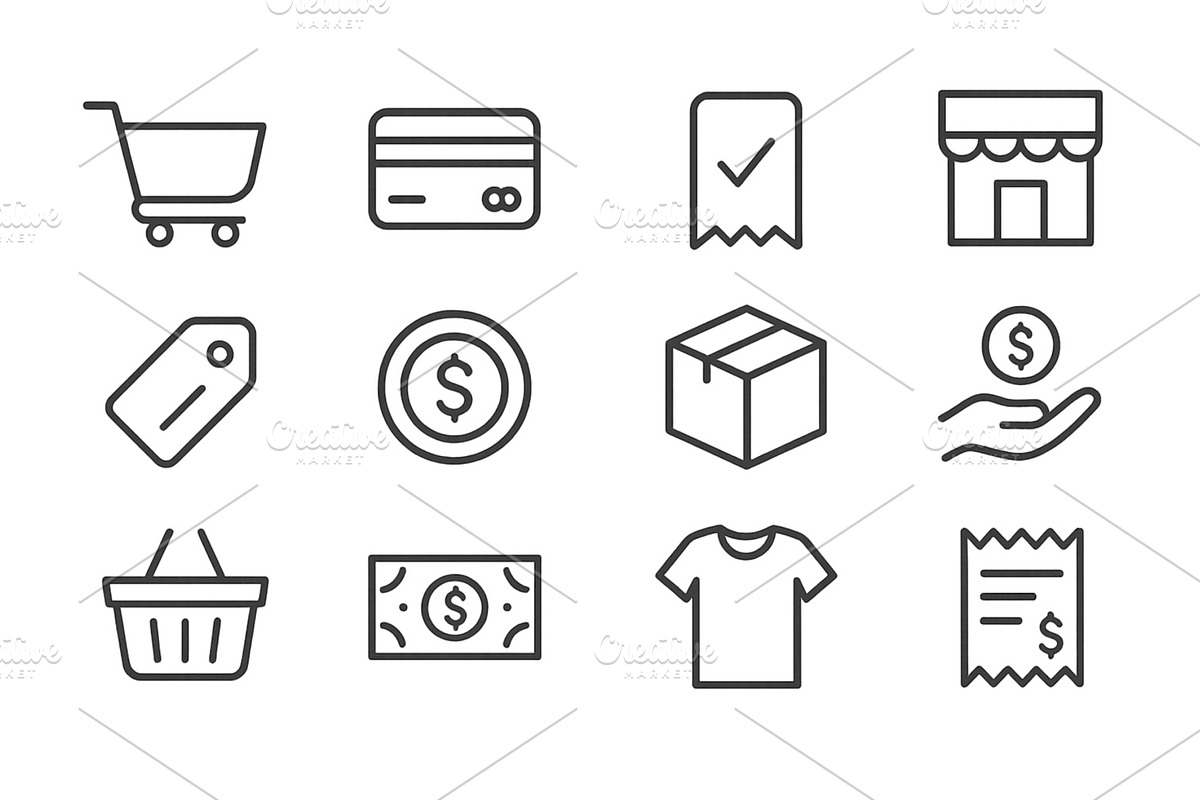 Icons representing shopping, payment, an Object Illustration by ZinetroN