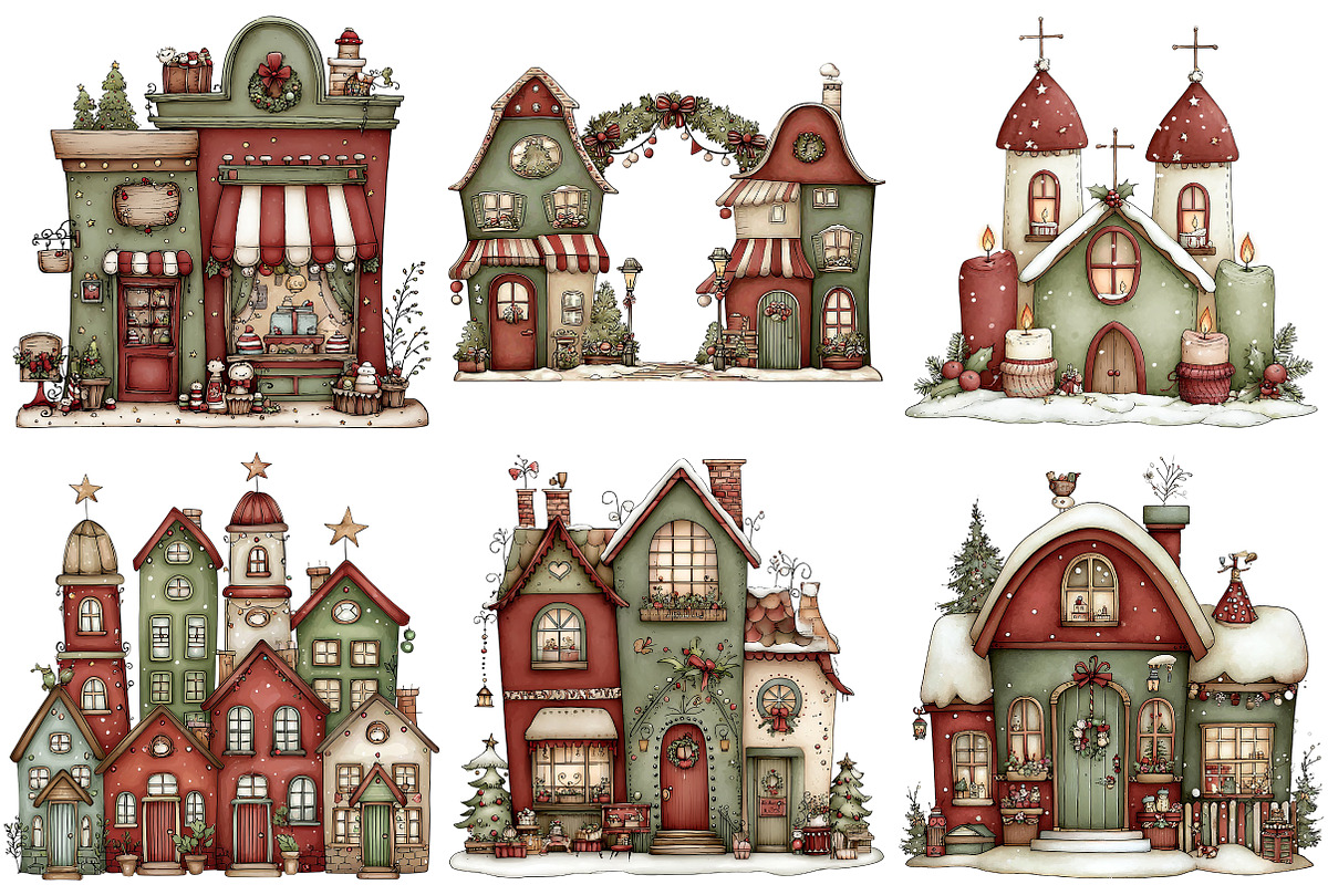 Christmas Town Sublimation Clipart, an Illustration by Craft Nest (Photo 5 of 7)