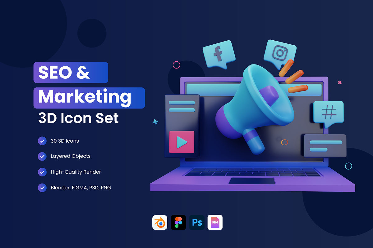 3D SEO & Marketing Icon, a 3D by Flat Icons (Photo 1 of 8)