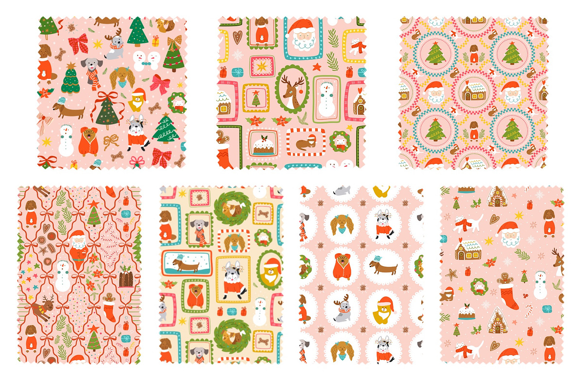 Pink Christmas dogs & bows, a Pattern Graphic by Tani Kuzminka (Photo 3 of 15)