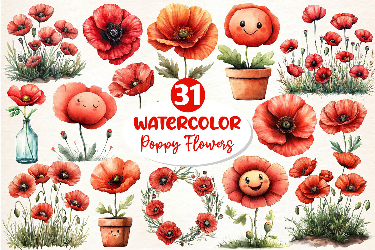 Poppy Flowers Clipart PNG, an Illustration by Dream Creation (Photo 1 of 6)