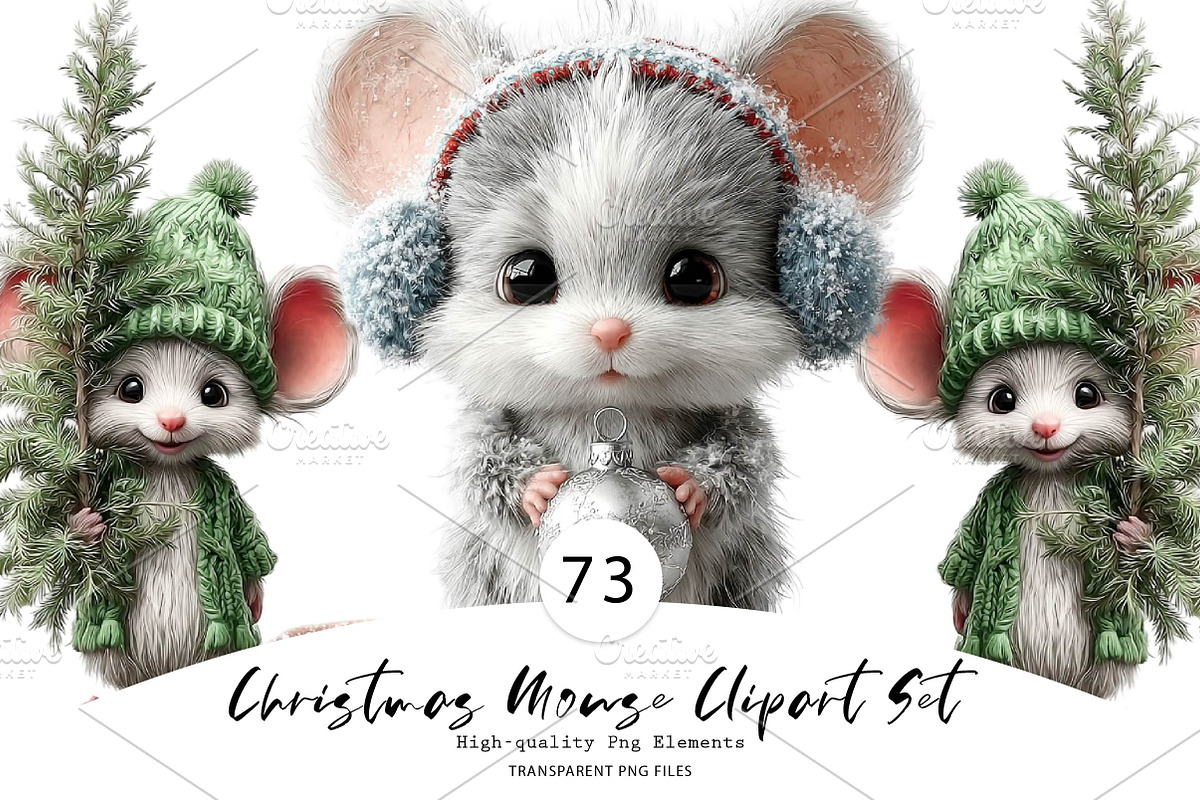 Christmas Mouse Clipart Set, a Seasonal Illustration by CreationArt (Photo 1 of 7)