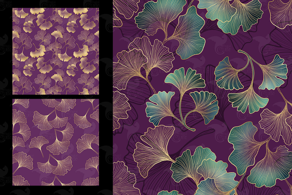 Purple and Gold Ginkgo Digital Paper, a Texture Graphic by Digital Curio (Photo 5 of 5)
