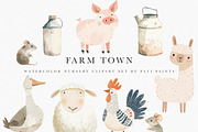 Farm Animals Watercolor Clipart Set, an Animal Illustration by Pati Paints (Thumbnail 1 of 5)