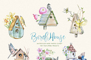 Watercolor Birdhouse Clipart Set, a Seasonal Illustration by ArtCreationsDesign (Thumbnail 2 of 12)