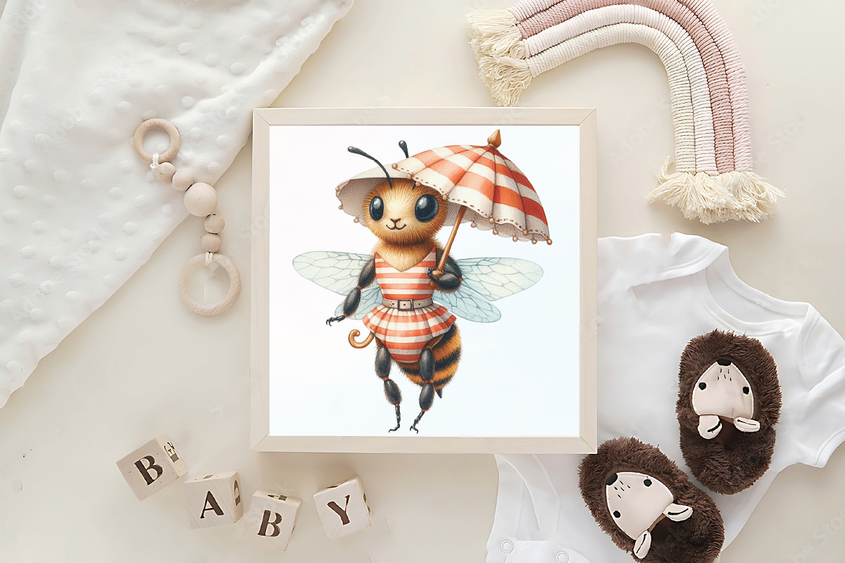 Watercolor Summer Bee Clipart, an Illustration by CraftArtStudio (Photo 6 of 6)