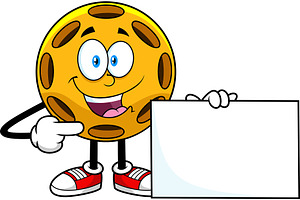 Pickleball Mascot Holding Blank Sign, an Illustration by HitToon
