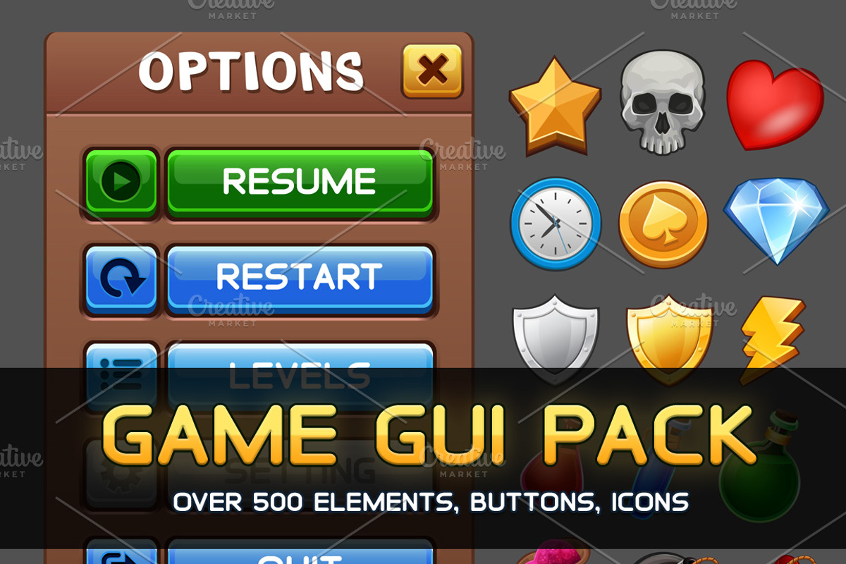 Universal Game GUI Pack, an Illustration by Saranai Store (Photo 1 of 14)