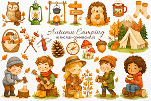 Fall Camping Clipart Woodland Animal, a Seasonal Illustration by SugarCloudStudioArt