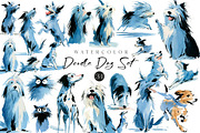 Watercolor Doodle Dog Clipart Set, an Illustration by CreationArt (Thumbnail 2 of 7)