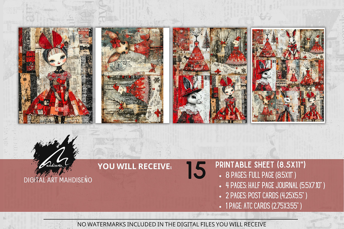 Shabby Xmas Mixed Media Scrappapers, a Decorative Illustration by Digital Art Mahdiseño (Photo 6 of 10)