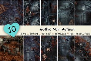 Gothic Noir Autumn Pattern, Seamless