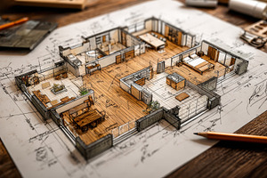 House architectural design sketch ho, a Photo by Pixeness Studio