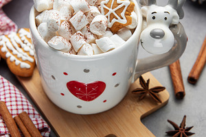 Reindeer mug with hot chocolate and gingerbread cookies, a Holiday Photo by Olena Rudo