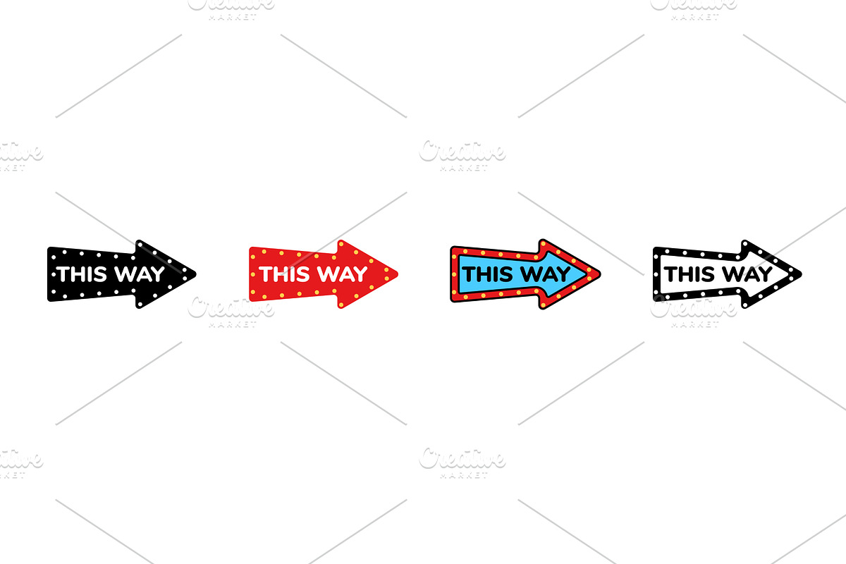 Icon set of arrows with text this, an Object Illustration by skripnikbb