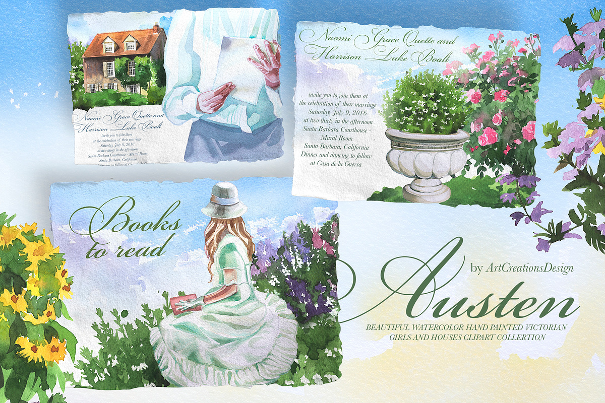 Watercolor Austen Clipart Set, a Person Illustration by ArtCreationsDesign (Photo 17 of 22)