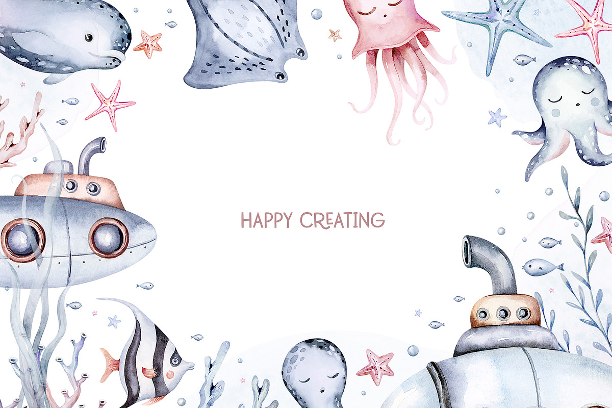 Under the sea watercolor set Part II, an Animal Illustration by Peace ART (Photo 22 of 22)