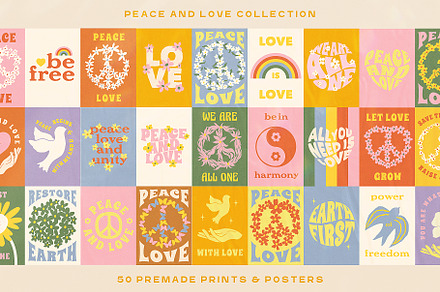 Retro Posters 70s Peace Collection, a Decorative Illustration by Ayya Studio