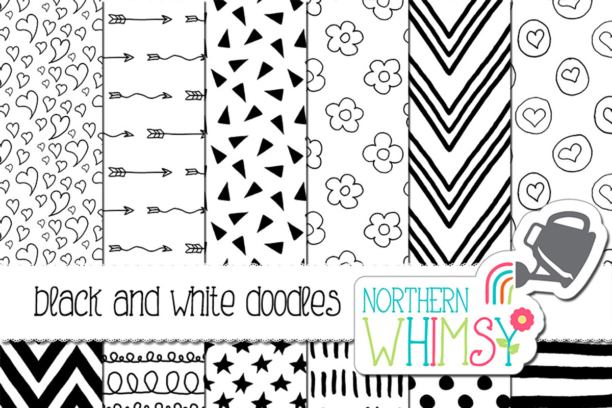 Black and White Seamless Doodles, a Pattern Graphic by Northern Whimsy ...