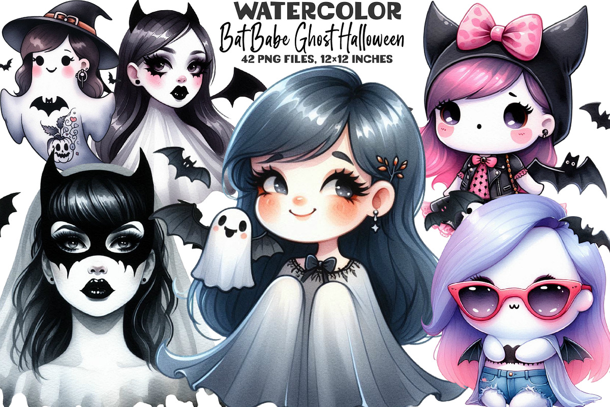 Bat Babe Ghost Halloween Clipart, an Illustration by DreamArtGraphic (Photo 1 of 5)