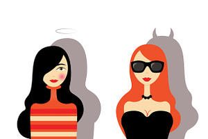 Woman illustration. Angel and devil 