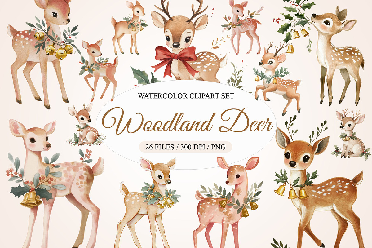 Woodland Deer Clipart, a Seasonal Illustration by Housui Patterns (Photo 1 of 13)