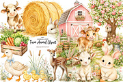 Farm Animal Clipart - Watercolor, a Seasonal Illustration by CreationArt (Thumbnail 1 of 7)