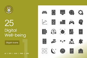 25 Digital Well-being Glyph Icons, an Icon by IconBunny