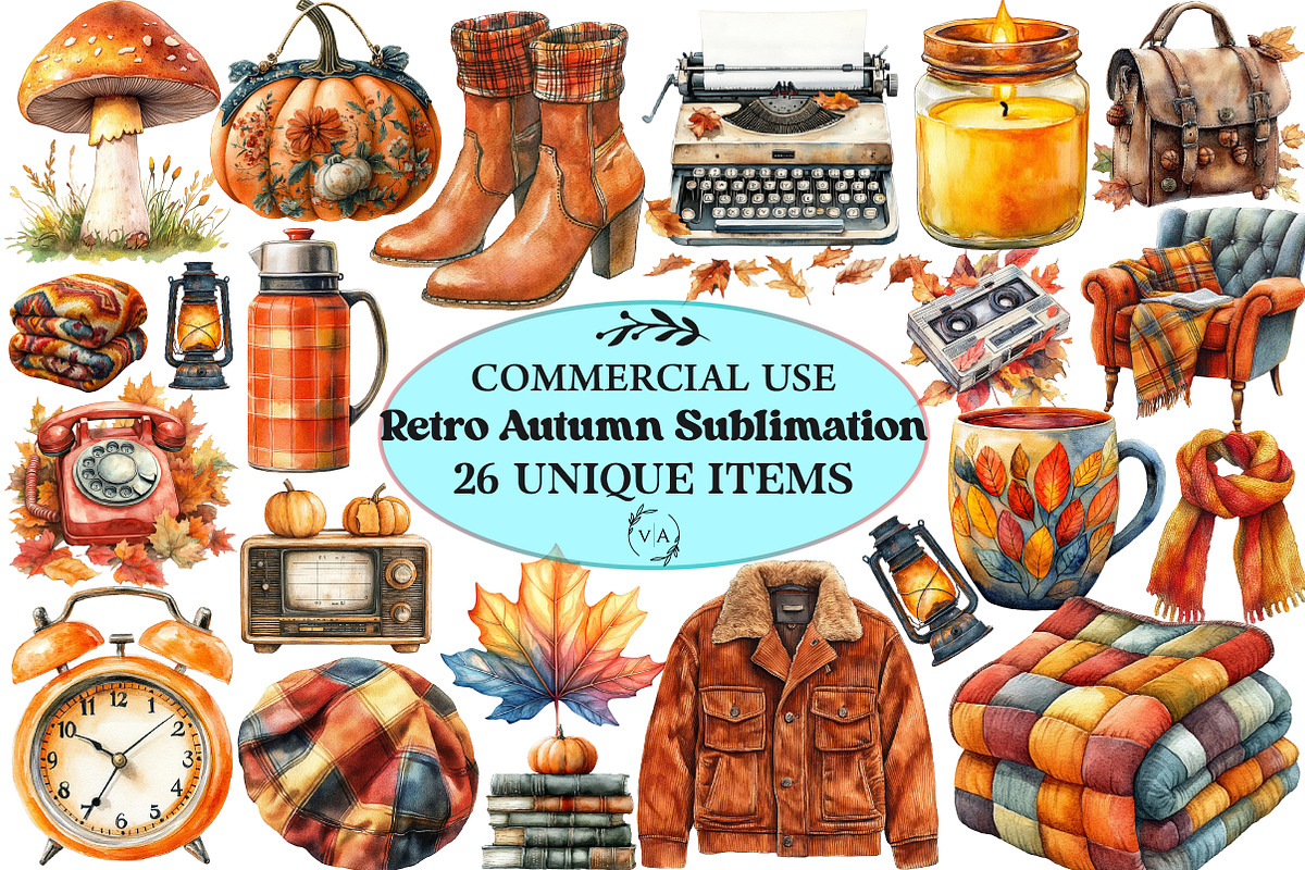 Retro Autumn Sublimation Clipart, an Illustration by Craft Nest (Photo 1 of 6)